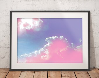 Printable Art, Photography, Pink Clouds Print, Wispy Clouds, Blues and Pinks, Abstract, Printable Wall Art, Pastel Colors, cloud art print