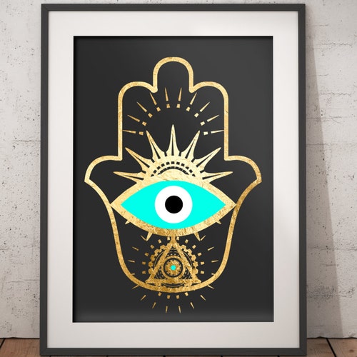 Evil Eye Hamsa Gold Foil Print Geometric Bohemian Poster - Etsy