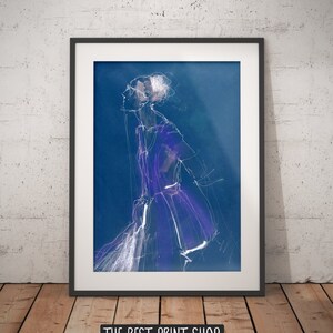 Fashion Illustration digital Art Print, Print from original pen and ink fashion illustration , printable blue and white fashion art print
