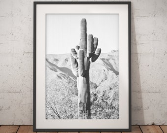Impresión de cactus, desierto arte, fotografía, Arizona, decoración moderna occidental del sur, Foto blanco y negro, Azteca arte, cartel Arte Digital grande de pared