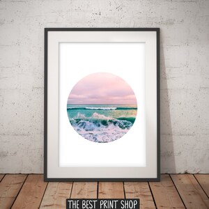 Druckbare Kunst, Kreis Print, Strand Print, Coastal Foto Wandkunst, Ocean Print, Coastal Beach nautischen Dekor, rosa türkis blau, Fotografie
