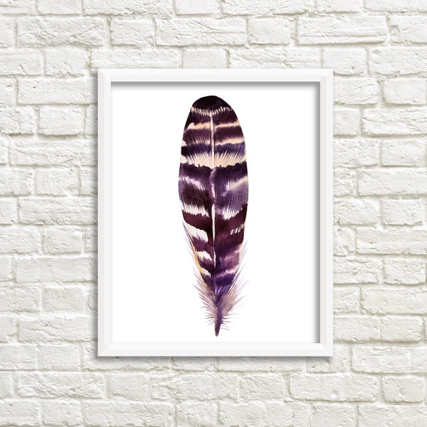 printable art Feather print, feather Art, boho wall art, Feather Printable, boho nursey decor, feather nursery, tribal nursery decor, purple