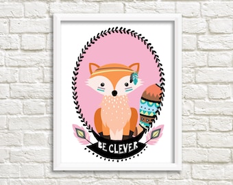 Fox nursery print, 16x20 printable, 8x10 printable, woodland nursery art, nursery decor, be brave, gender neutral nursery, tribal nursery