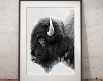 Buffalo Print, Bison Wall Art, Black and White Buffalo, Modern Minimal, Animal Photography, Printable Art, Instant Download, 18 x 24