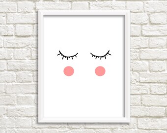 Sleepy Eyes Scandinavian Nursery Print children's art, nursery print, nursery art, baby room, kids room instant download, minimalist nursery