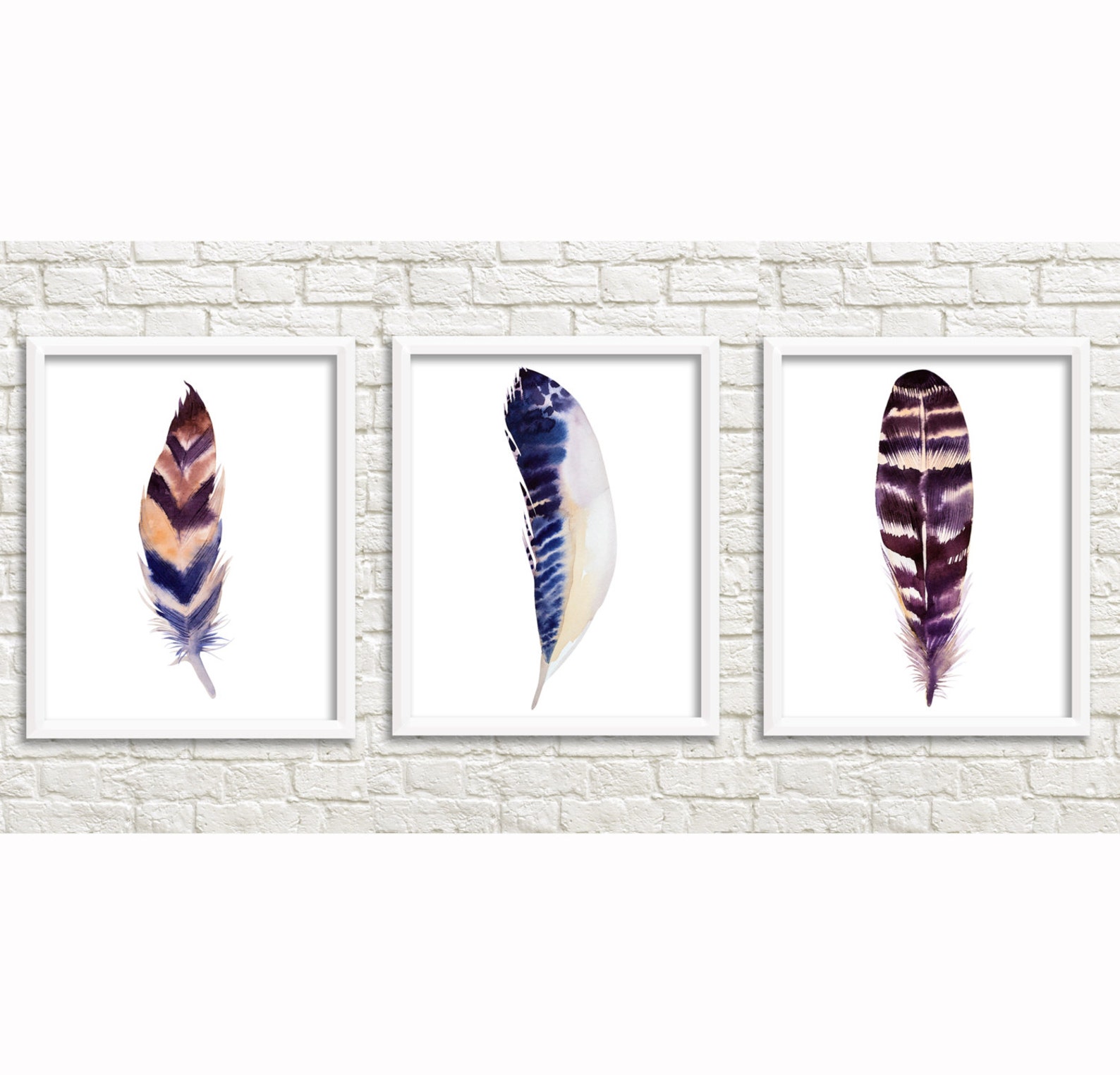 Printable Art, Set of 3 Wall Art, Feather Art Print, Feather Home Decor ...