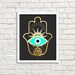 Evil Eye Hamsa Gold Foil Print, Geometric Bohemian Poster, Black and ...