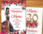 Floral Mexican Fiesta Gold Treintanera invitation 30 gold hot pink black 30 Años 25 Años Red Black Fiesta Birthday flowers Mexican dress