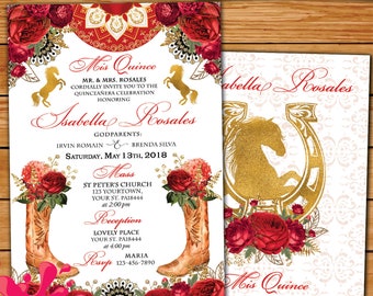 Royal Blue Western Quinceanera Theme Invitation Gold Royal Etsy
