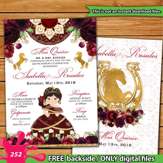 Burgundy Charra Quinceanera Invitation Sweet 16 Gold Burgundy Etsy