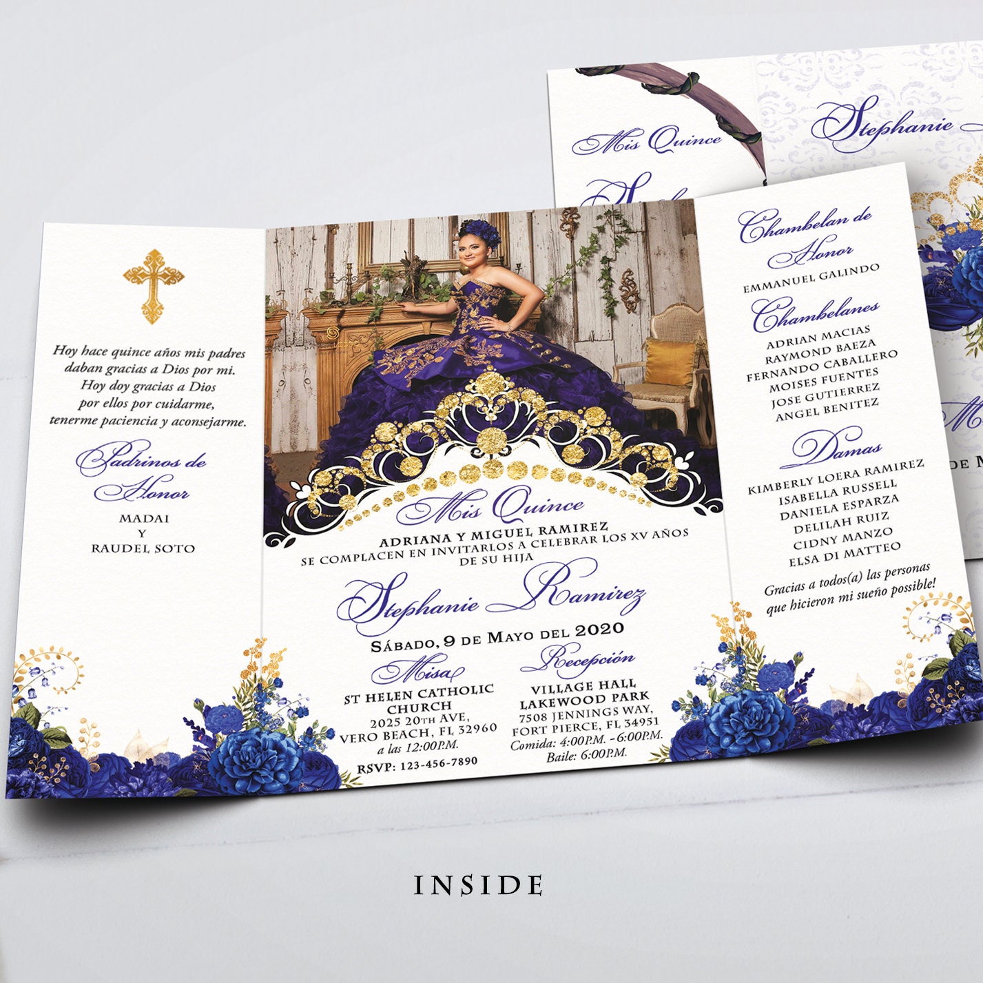 Royal Blue Roses Quinceañera Invitation Gold Silver Royal Blue Etsy