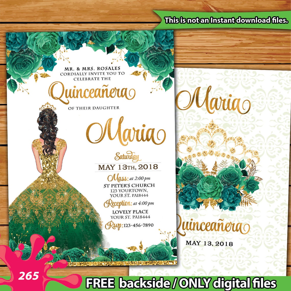 Emerald Green Quinceañera Theme invitation gold emerald green | Etsy