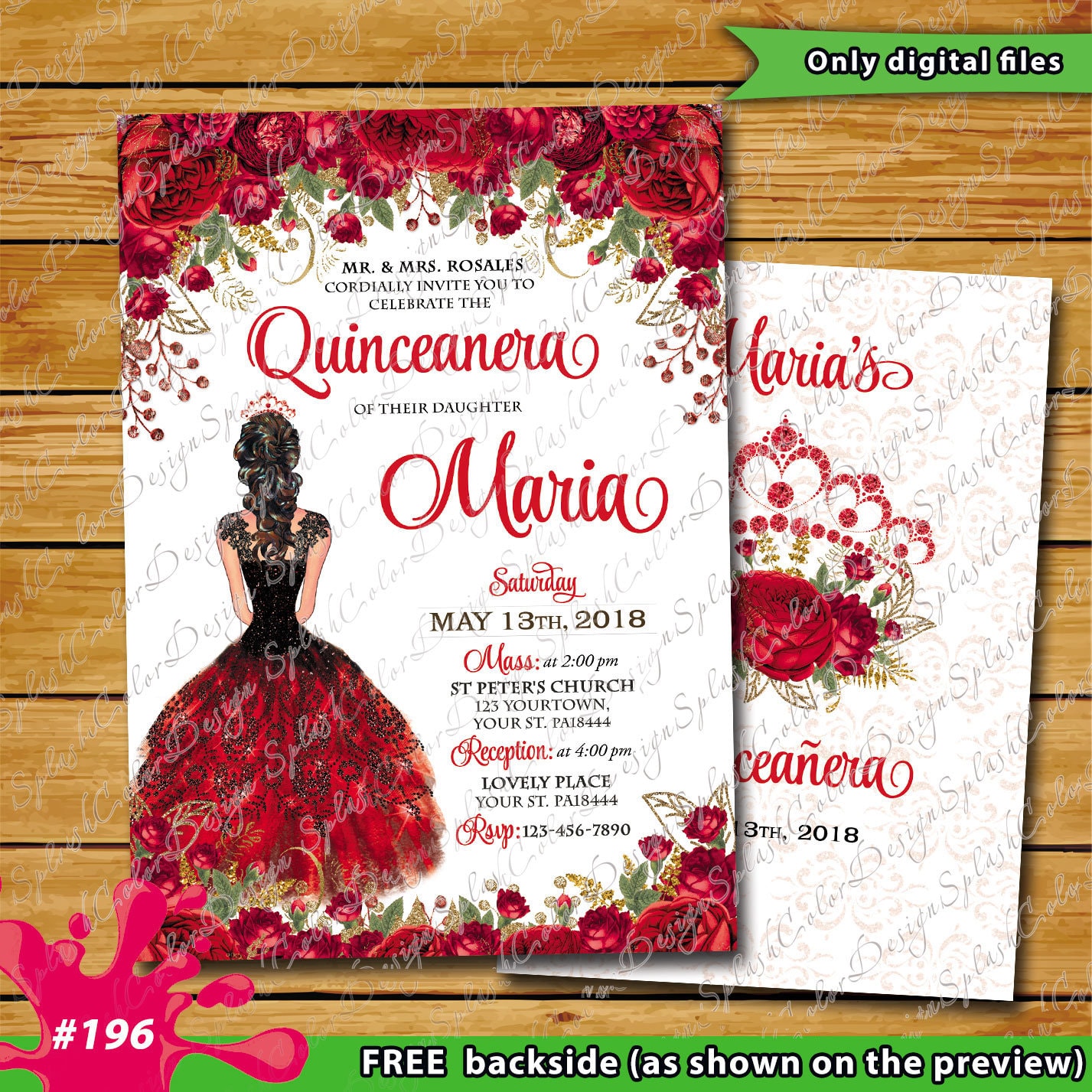 Quinceañera red gold invitation sweet 15 red Princess Miss Etsy