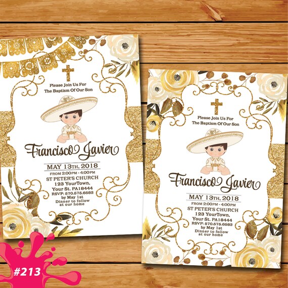 Mexican Baptism Fiesta Gold Invitation Oro Charro Bautizo | Etsy
