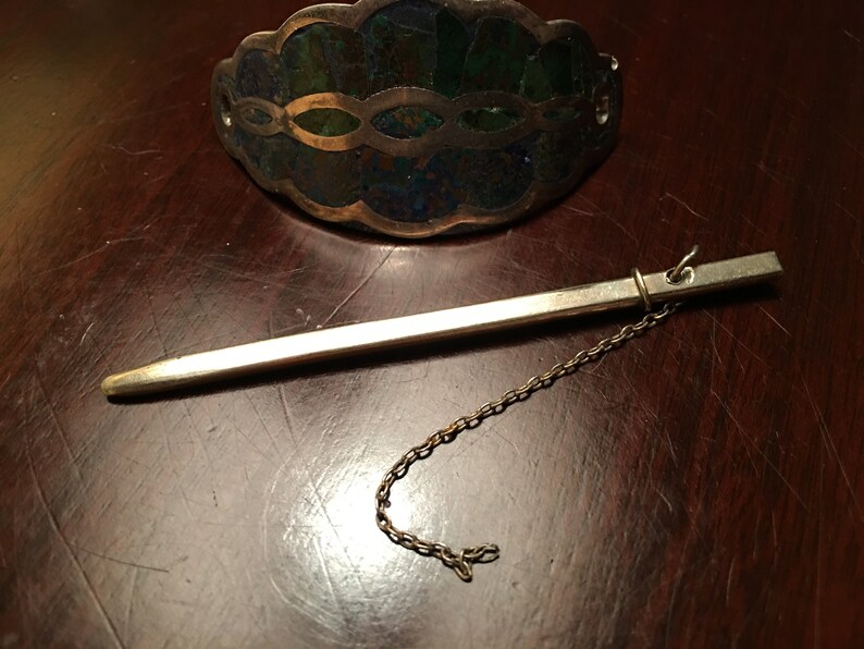 Vintage Sterling Silver and Turquoise Stick Hair Barrette Marked Mexico