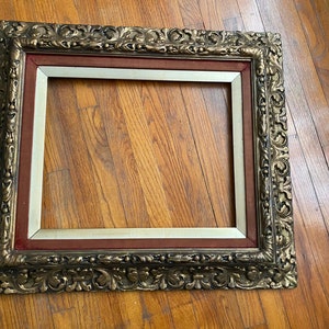 Antique Victorian Ornate Gilt Wood & Gesso Carved Picture Frame 28” x 32”