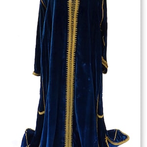 Antique Blue Silk Velvet Gold Embroidery Robe