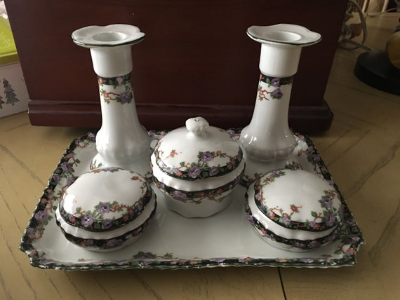 Antique Porcelain Union K Vanity Dresser 9 Piece Set Tray Etsy