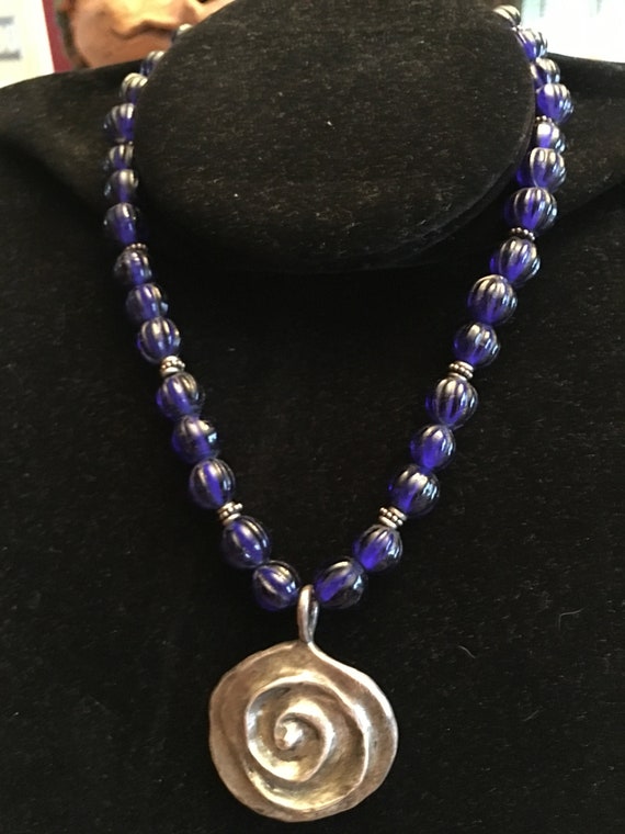 Vintage Signed Artisan Sterling Silver Bead Necklace Signed