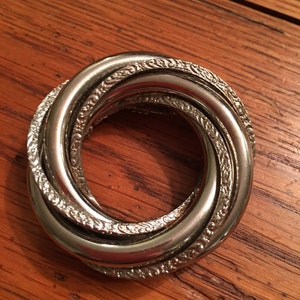 Vintage Large Round Spiral Layered Silver tone Pin Brooch