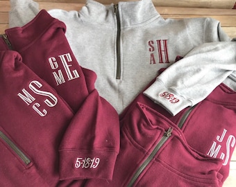 Personalized bridesmaid gifts, bridal shower gift, monogrammed bridal party, embroidered, monogram pullover, quarter zip, sweatshirt