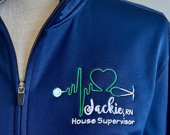 Personalized medical supervisor gift, full zip jacket with pockets or pullover sweatshirt, for charge nurse, staff, unit and department