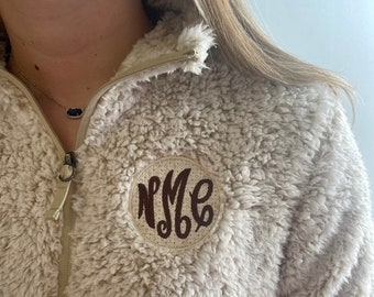 Personalized pullover sherpa with embroidered monogram, custom initials, plus size available, sherpa sweater, Christmas holiday gift