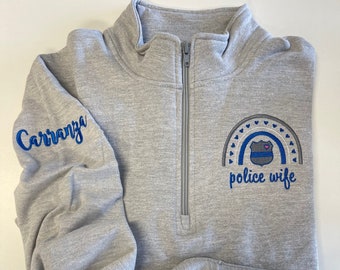 police wife gift, custom LEOW sweatshirt, blue back gray, gift for wife, friend, LEO support thin blue line shirt, christmas gift idea
