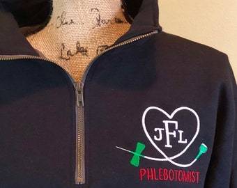 Gift for phlebotomist, personalized phlebotomist jacket, phlebotomy sweatshirt or tshirt, graduation gift, butterfly needle, nurse shirt