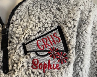 Gift for cheerleader, Custom Cheer Jacket, cheer mom shirt, sherpa, pullover quarter zip sweatshirt, or full zip jacket with pockets