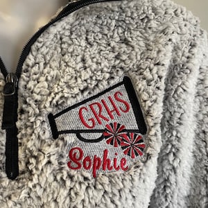 Gift for cheerleader, Custom Cheer Jacket, cheer mom shirt, sherpa, pullover quarter zip sweatshirt, or full zip jacket with pockets