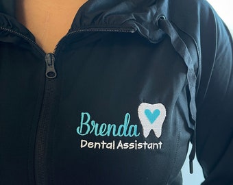 Gift for dental assistant, personalized tooth design full zip jacket with pockets or pullover sweatshirt, office team staff wear, RDA, CDA