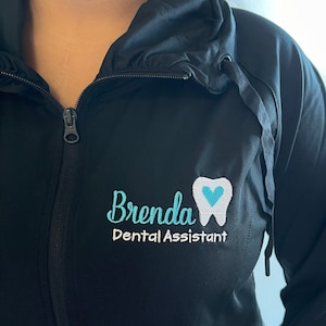 Gift for dental assistant, personalized tooth design full zip jacket with pockets or pullover sweatshirt, office team staff wear, RDA, CDA
