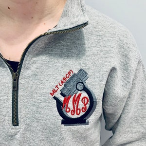 Lab tech shirt, pullover sweatshirt, lab tech gift, Med tech, lab assistant, personalized monogram microscope design