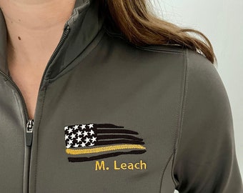 Gift for emergency dispatcher, personalized full zip jacket with pockets or pullover sweatshirt, embroidered thin gold line for 911 operator