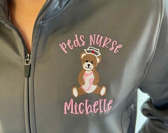 Personalized PICU nurse jacket with pockets or pullover sweatshirt, gift for students, graduates, nurses, RN, LVN, lpn, bsn, bear design