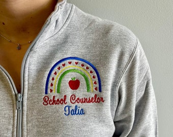 School counselor sweatshirt, personalized custom gift for guidance counselor, pullover jacket, embroidered, plus size