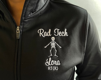 Personalized Rad Tech gift, pullover sweatshirt with skeleton design, RT CT, grad students, radiologist birthday, plus size available