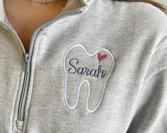 Gift for dental hygienist, dental assistant, dentist, office shirts, personalized pullover sweatshirt jacket full zip pockets, custom