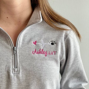 Vet tech pullover sweatshirt jacket, gift for vet, vet assistant, vet tech, DVM, LVT custom personalized embroidered