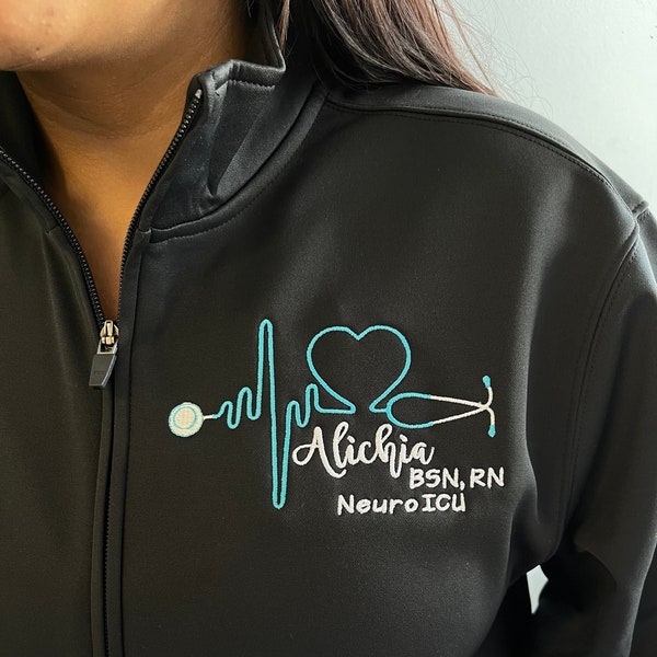 Nurse full zip jacket with pockets OR pullover sweatshirt, heartbeat stethoscope, personalized gift for BSN, RN, cna rna lpn pa aprn cma