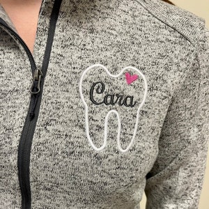 Personalized Dental Hygienist sweater jacket, Gift for Dentist, Dental Student, tooth monogram, pullover or full zip jacket with pockets