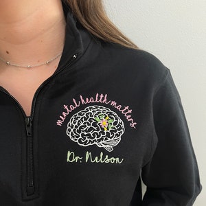 Mental Health Matters shirt, floral brain design,  gift for counselor, therapist, psychologist, psychology major, embroidered sweatshirt