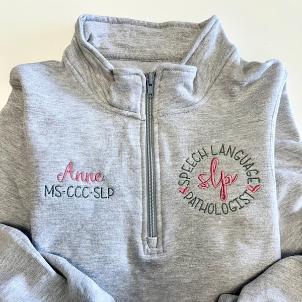 Embroidered SLP Quarter Zip Sweatshirt: Speech Language Pathologist Gift