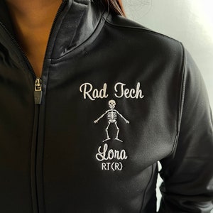 Personalized Rad Tech gift, pullover sweatshirt with skeleton design, RT CT, grad students, radiologist birthday, plus size available