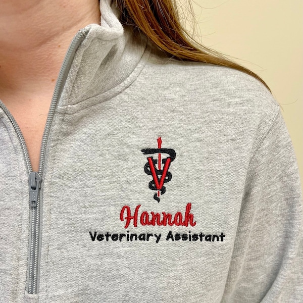 veterinary assistant shirt, Veterinary medicine symbol, pullover sweatshirt or full zip jacket, vet tech graduates, VMD, DVM, CVA, lvt