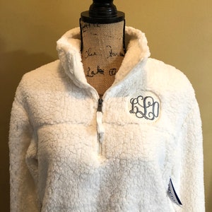 sherpa pullover with monogram patch