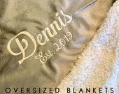 Personalized wedding gift, oversized sherpa and plush throw blanket, embroidered last name and wedding date, luxury, soft, wedding shower