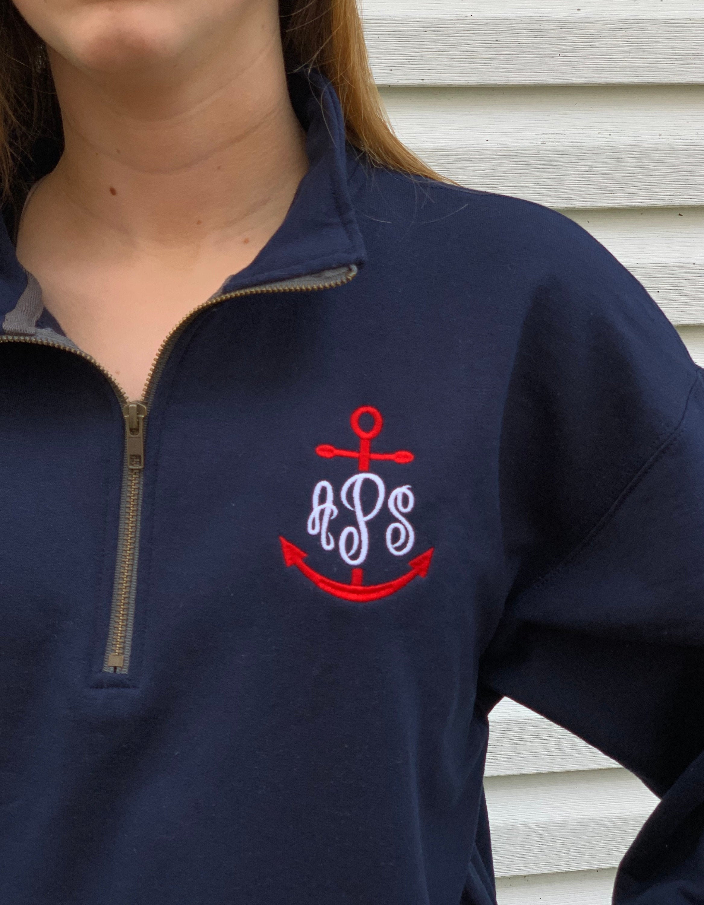 Anchor monogram sweatshirt personalized quarter zip pullover | Etsy
