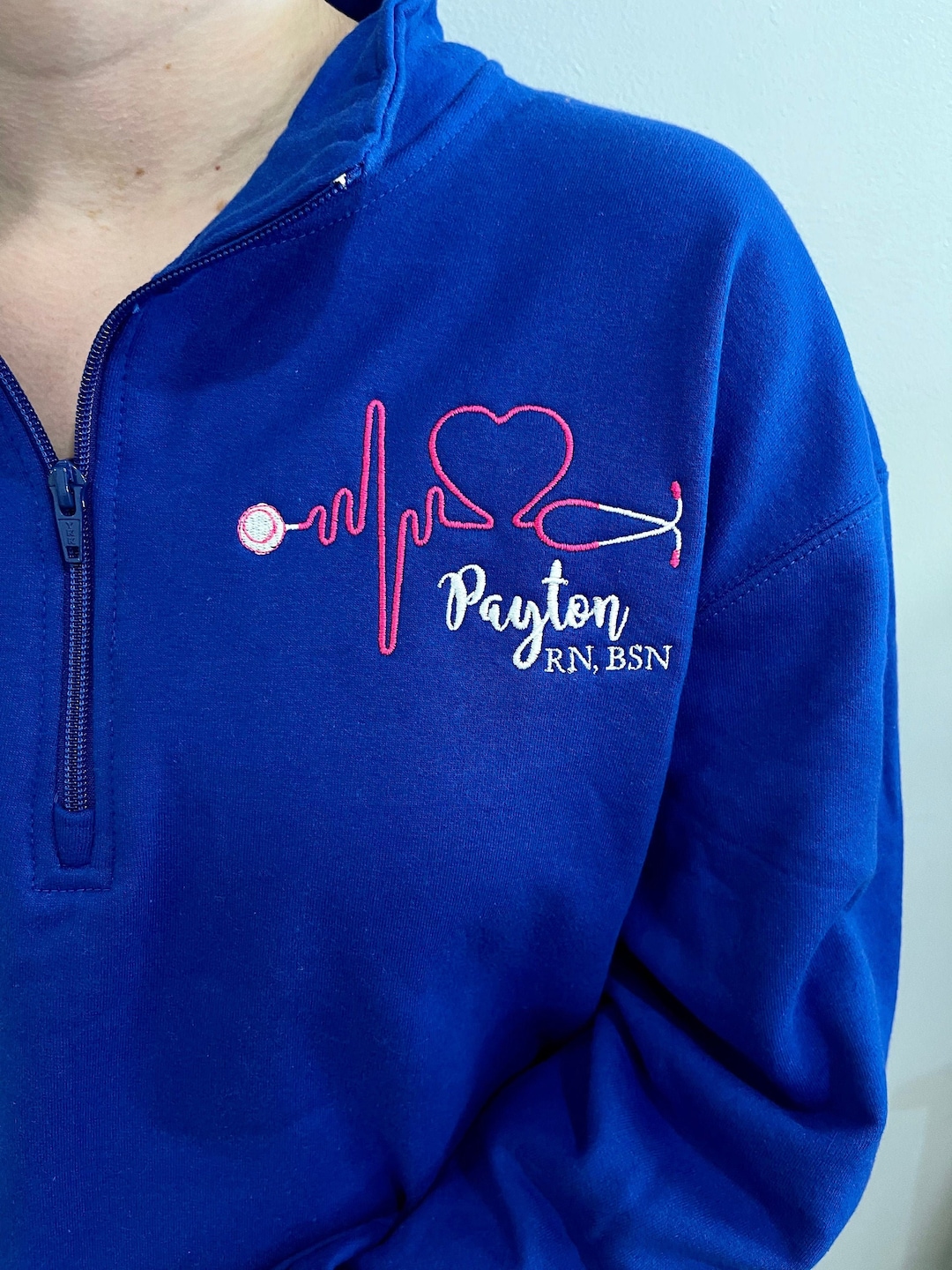 Nurse 1/4 Zip Sweatshirt Jacket, Personalized Name Title